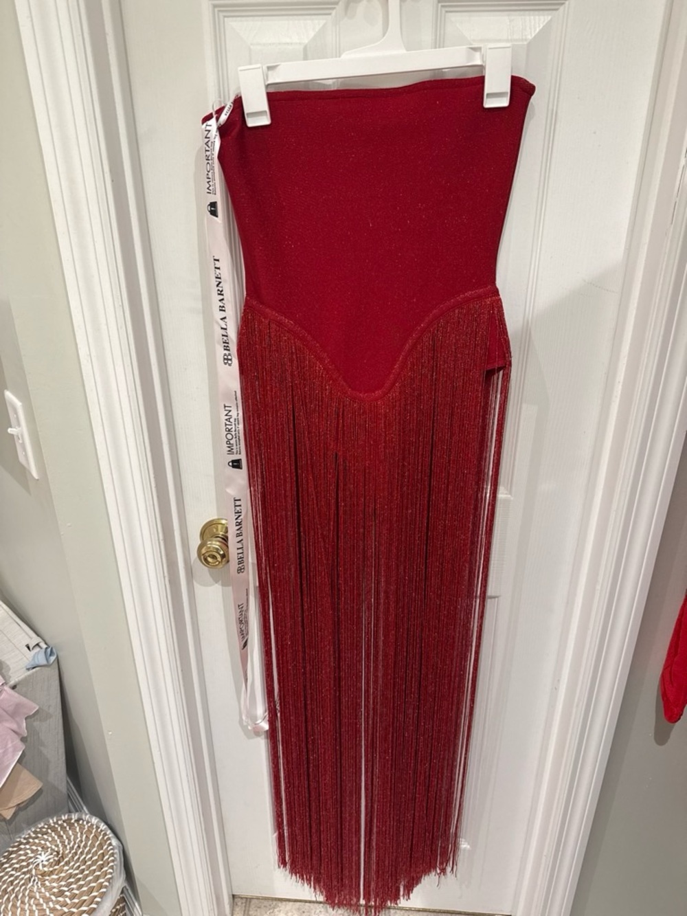 Bella Red Fringe Maxi Dress with Drape-Front Tassels